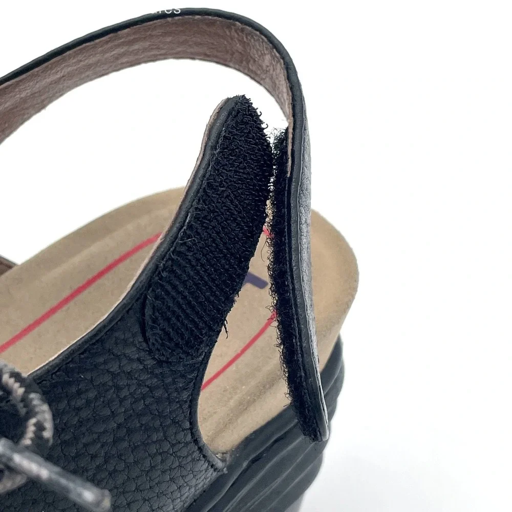 Bionica Balance Black Leather Wedge Sandals Womens 7.5M Comfort Lace Up Boho